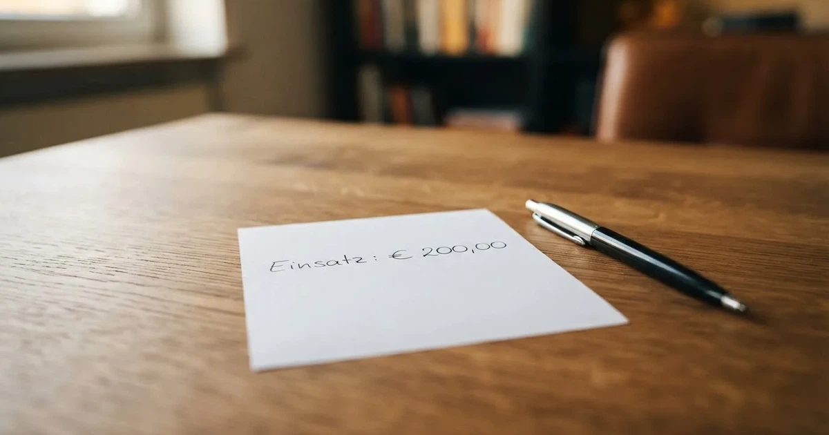 Ein leerer Papier-Wettschein liegt neben einem Kugelschreiber auf einem Tisch, ohne lesbaren Aufdruck.